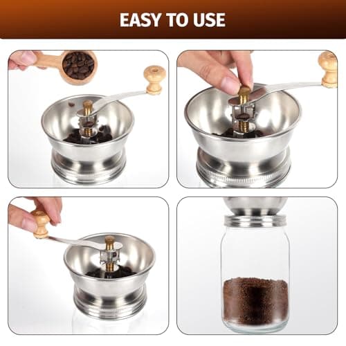 Mason Jar Coffee Grinder, Manual Coffee Grinder Lid Attachment for Regular Mouth Mason Jars, Stainless Steel Mason Jar Lid and Ceramic Burr, Ideal for Camping & Home Barista — view 4