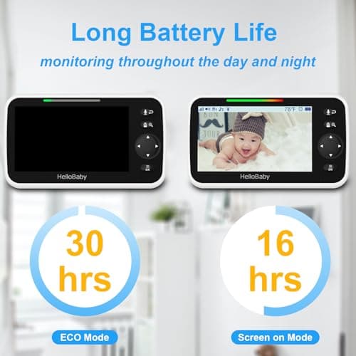 HelloBaby No WiFi Baby Monitor 5" Screen 30-Hour Battery Pan-Tilt-Zoom Video Upgrade with Camera and Audio, Night Vision, VOX, 2-Way Talk, 8 Lullabies and 1000ft Range, HB6550 — view 2