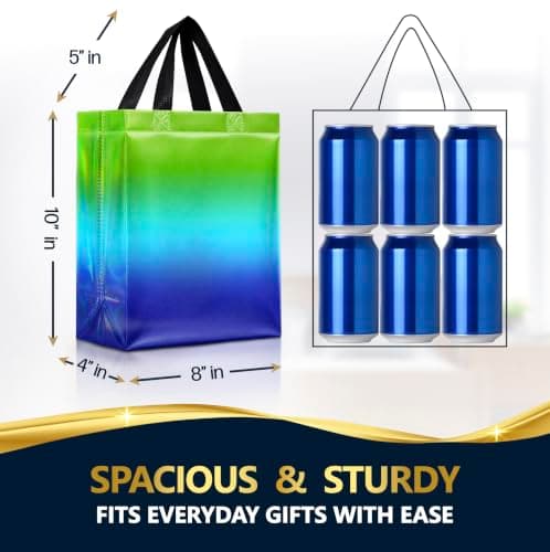 Nush Nush Rise Gradient Gift Bags – Set of 12 Mix Color Ombre Reusable Gift Bags With Holographic Finish - Colorful Party Favor Bags With Handles, Goodie Bags - 8x4x10 Medium Size — view 2