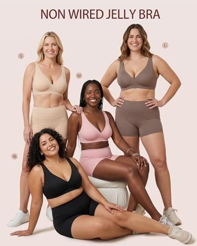 Vinfact Jelly Wireless Bras for Women Seamless Deep V Bralette No Underwire Support Comfortable T-Shirt Bra Black Nude White M — view 6