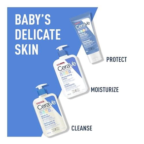 CeraVe BABY Moisturizing Lotion, Gentle Skin Care for Face & Body with Ceramides, Hyaluronic Acid, Niacinamide & Vitamin E. Fragrance-Free, Paraben-Free, Dye-free. Sensitive skin, non-greasy, 473ML — view 5