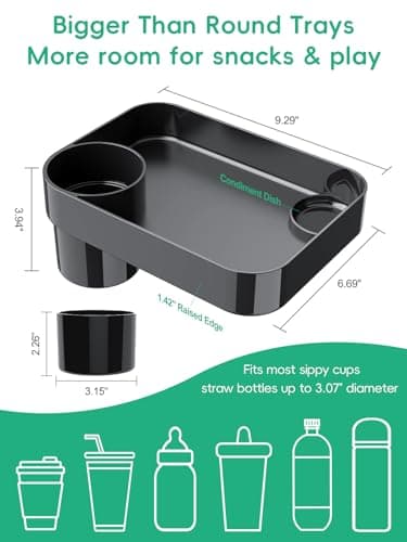 BBSDA Car Seat Cup Holder Snack Tray for Kids, Reduces Mess, Detachable Large Base & Adjustable Ring, Carseat Tray for Toddler, Car Seat Food Tray Eating Table for Kids Travel Road Trip Essentials — view 3