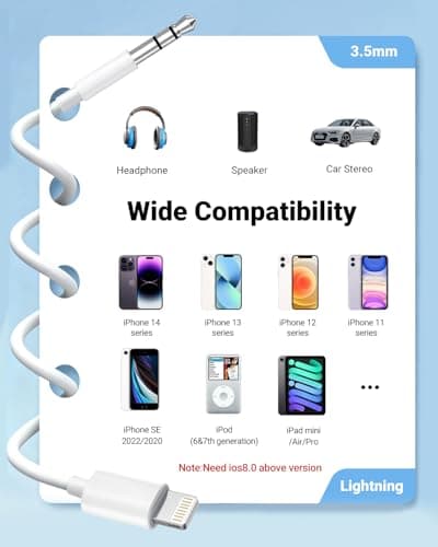 Aux Cord for iPhone,[Apple MFi Certified] Lightning to 3.5 mm AUX Cable for Car Stereo, Speaker, Headphone, Auxiliary Audio Cable Compatible with iPhone 14 13 12 11 XS XR X 8 7 3.3FT 2Pack White — view 5