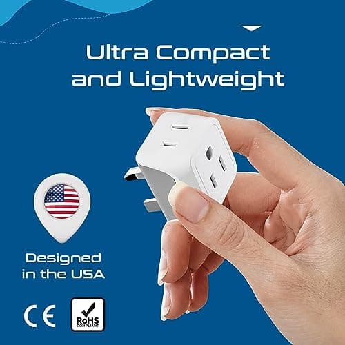 Ceptics UK Travel Plug Adapter, 2 in 1 Type G Adapter, US to UK Adapter, Ireland, Dubai Travel Adapter with Dual USA Inputs, CE, RoHS - HK Outlet Adapter, 3 Pack — view 5
