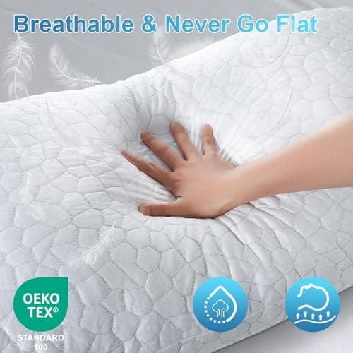 QUTOOL Cooling Pillow for Sleeping, CertiPUR-US Shredded Memory Foam Queen Pillows Set of 2, Cool Pillow for Hot Sleepers Adjustable Firm Pillow for Side, Back, Stomach Sleepers Soft Yet Support,White — view 5