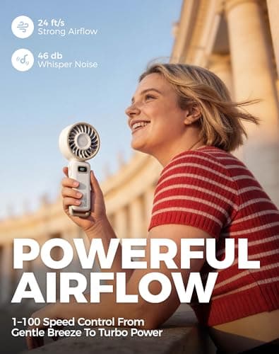Diveblues Portable Turbo Fan, 100 Speed Handheld Fan with Strong Airflow, Foldable 4 in 1 Personal Fan for Neck, Desk & Travel, USB-C Rechargeable, Lightweight for Summer, Concerts & Outdoor Use — view 2
