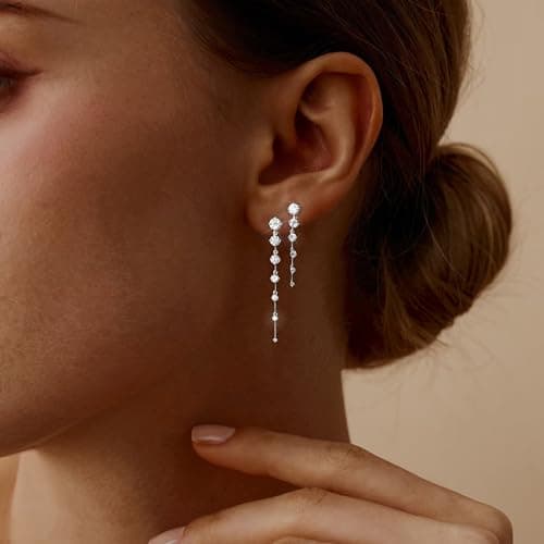 Lunvky 14K Gold Plated Dangle Earrings for Women Dainty Silver Drop Earring Trendy Long Dangling Wedding Bridesmaid Hoop Diamond Crystal Cute Earring Prom Jewelry Birthday Gifts — view 2