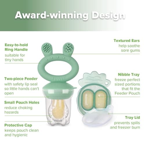 Haakaa Baby Fruit Food Feeder & Mini Freezer Nibble Tray Combo, Breastmilk Popsicle Molds for Baby Cooling Relief, BPA Free Silicone Feeder for Safe Infant Self Feeding, 4 Month+ (Pea Green) — view 3