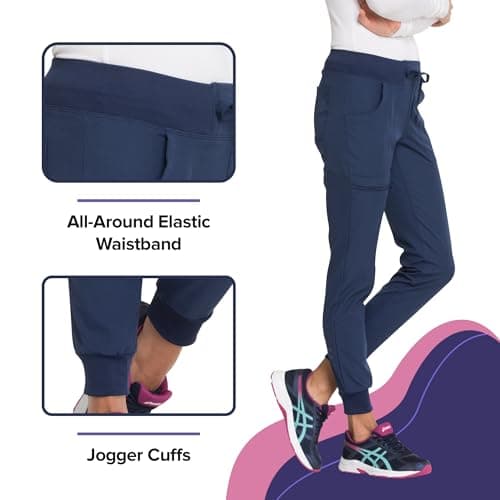 HeartSoul Jogger Scrub Pants for Women, Break On Through Stretch Fabric HS030, Navy, Medium — view 3