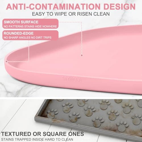 SMILOOL Silicone Pet Food Mat with Raised Edge for Food and Water Bowl, Dog Feeding Mats, Cat Food Trays for Floor Waterproof, Rubber Tray for Dogs and Cats, 19 x 12 x 0.7 Sakura Pink — view 4