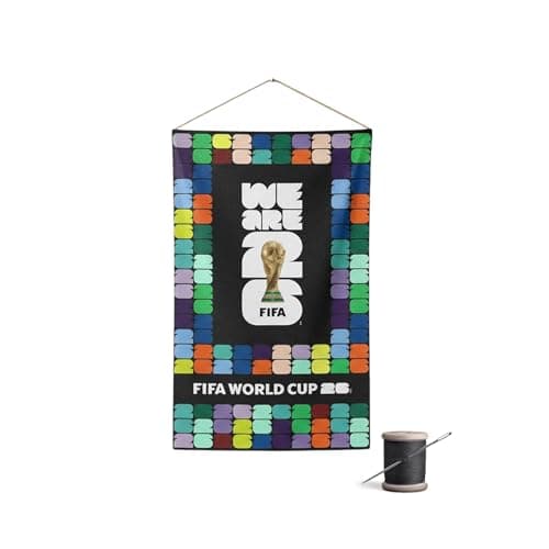 FIFA World Cup DIY Fabric Wall Hanging Kit – Soccer Fan Sewing Craft Project – Includes 28" x 43" Fabric Panel, Backing, Binding & Instructions – Create a 27" x 40" Handmade Wall Art Décor