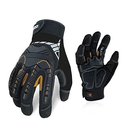Vgo 1 Pair Heavy Duty Mechanic Gloves, Work Gloves, Impact Reducing, Touchscreen (Size L, Black, SL8849)