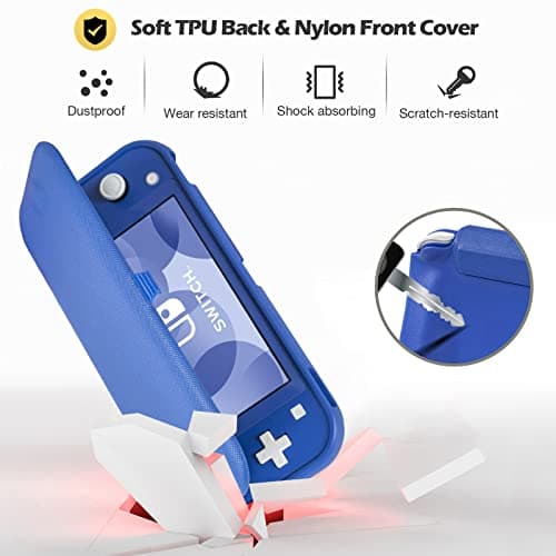 ProCase Flip Cover for Nintendo Switch Lite with 2 Pack Tempered Glass Screen Protectors, Slim Protective Flip Case with Magnetically Detachable Front Cover for Nintendo Switch Lite 2019 -Blue — view 3