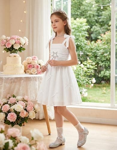Arshiner Tween Girl Summer Sundress White Party Beach Wedding Spaghetti Strap Midi Dresses for 11-12 Years — view 6