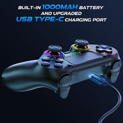 GamingBoy 2 Pack Wireless Controller for PS4, LED Controller for Ps4/Slim/Pro/PC with Adjustable RGB Light-up,Hall Effect Joystick,Dual Vibration,6-Axis Gyro,1000mAh Battery,USB C Port- Black and White — view 5