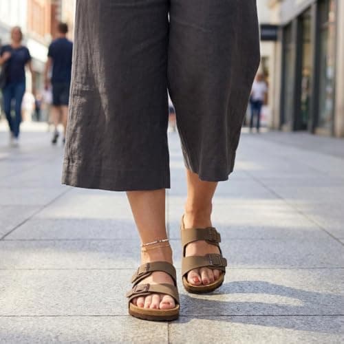 CUSHIONAIRE Lane Cork Footbed Womens Sandals Comfortable Double Buckle Slip On Sandals for Women with Arch Support and Classic Two Strap Design, BROWN 8 — view 4