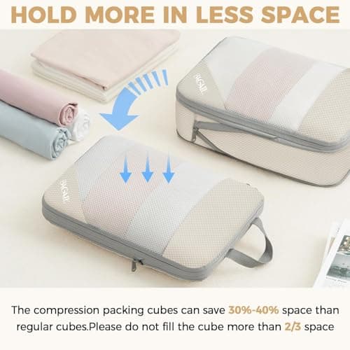 BAGAIL 6 Set/8 Set Compression Packing Cubes, Ultralight Expandable Packing Organizers for Carry on Travel Luggage(6set Cream) — view 3