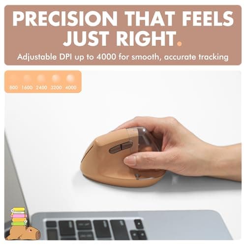 X9 Performance Wireless Vertical Ergonomic Mouse - Click with Capybara - (BT + 2.4G) Up to 4000 DPI, 6 Button, Rechargeable - Bluetooth Ergonomic Vertical Mouse Wireless - for Mac and PC - Brown — view 4