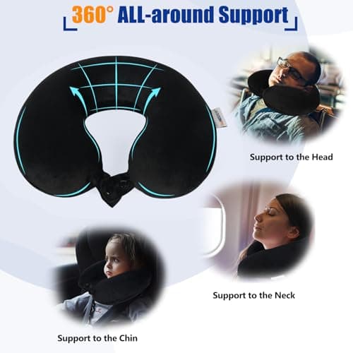SAIREIDER Travel Pillow 100% Pure Memory Foam Travel Neck Pillow, Airplane Pillow for Traveling、Car、Home、Office，Washable Cover（Black） — view 2