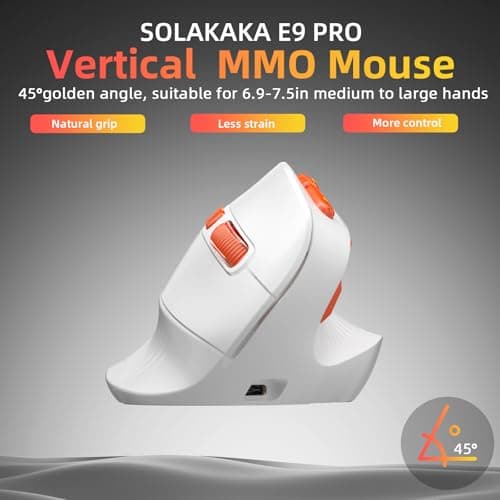 SOLAKAKA E9 PRO Vertical MMO Gaming Mouse - Ergonomic Wireless Mouse with 10 Side Buttons,PAW3395 36000 DPI Sensor,45°Grip,Tri-Mode 2.4G/BT/Wired, RGB,1000mAh Rechargeable Mouse for PC/Mac - White — view 2