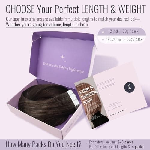 Fshine Tape in Hair Extensions Dark Brown Tape Human Hair Extensions 18 Inch Seamless Skin Weft Double Sided PU Glue in Extensions Invisible 50 Grams — view 4