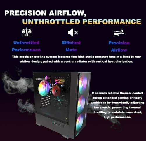 DeXwtzfn Gaming PC, i5 CPU Up to 3.6 GHz, Integrated Graphics Card, 256GB SSD, 8GB RAM, RGB Fansx4 for Desktop PC, WiFi 6 BT 5.3, Win11 (i5 CPU/8G/256GB) — view 3