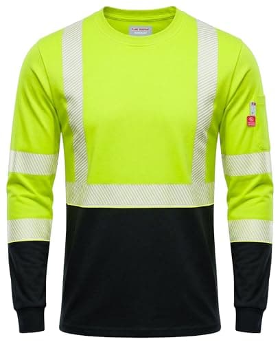 KONRECO FR Tee Shirts High Visibility Lightweight 6oz Long Sleeve Hi-Vis Flame Resistant Safety Shirts CAT 2