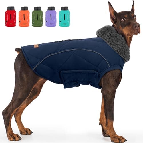 EMUST Dog Winter Jackets, Small/Medium/Large Dog Coat for Winter, French Bulldog Clothes for Dogs, Dog Cold Winter Jacket for Large Dogs, Dark Blue, XL
