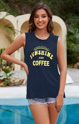 Sleeveless Tanks Tops for Women Printed Casual Summer Workout Racerback Vest Shirts（Navy Blue,XL ） — view 5