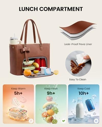 LOVEVOOK Work Tote Bag with Lunch Compartment, 3 in 1 Laptop Tote Bag for Women with Giant Tumbler Holder for Teacher, Nurse, Travel, Office, Daily — view 2