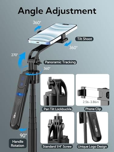 USKEYVISION Auto Face Tracking Tripod for Smartphones,70"Cell Phone Tripod w/LED Light,Selfie Stick for iPhone w/Remote Control,Phone Holder Video Recording for YouTube, TikTok Live-Streaming(UTK-02) — view 7
