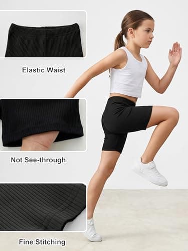Bumeex Girls Bike Shorts Cartwheel Biker Kids 6 Pack Spring Summer Clothes Safety Shorts Under Dress Dance Size 6-7 Years Black/Grey/White/Ivory/Lt Pink/Dark Pink — view 4