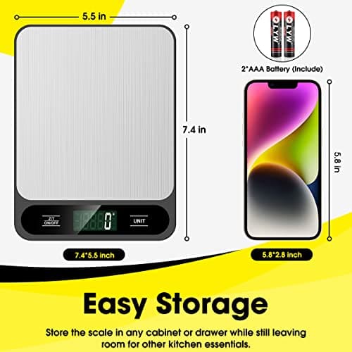Mik-Nana Food Scale, 10kg/22lb Digital Kitchen Scale Weight Grams and Ounces for Baking Cooking Coffee Package Postage, 6 Units with Tare Function, LCD Display, Easy Clean Stainless Steel — view 3