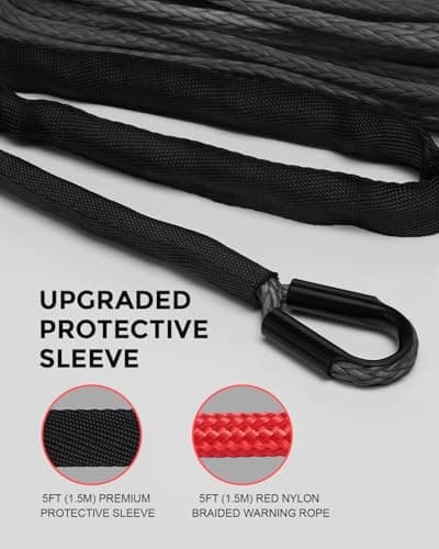 Kolvoii Synthetic Winch Rope Kit, 1/4" x 50ft 9,650lbs Winch Cable with Steel Hook, Protective Sleeve and Winch Cable Stopper for ATV UTV Off-Road Vehicle etc(Grey Rope, Black Hook) — view 4