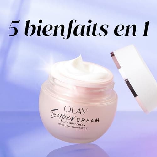 Olay Super Cream with Sunscreen SPF 30, Ultra Lightweight Face Moisturizer with Vitamin C, Hyaluronic Acid, Niacinamide, Vitamin E, and Collagen Peptide that hydrates, smooths, brightens, firms, and protects with SPF, 50 mL — view 6