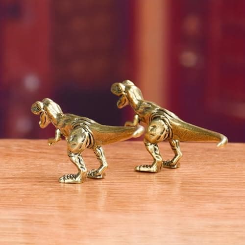 1PC Vintage Brass T-Rex Figurines, Solid Brass Dinosaur Mini Statues, Miniature Tyrannosaurus Rex Sculptures for Home Office Decor, Desktop Ornament, for Dinosaur Lovers & Collectors — view 2