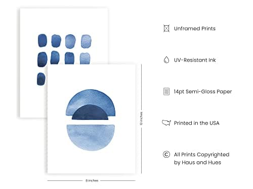 HAUS AND HUES Abstract Blue Wall Art Prints Set of 4 Abstract Art Blue Wall Decor for Living Room | Watercolor Prints Navy Blue Wall Art | UNFRAMED (8 x 10)