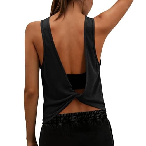 Tank Tops for Women Open Back Athletic Workout Yoga Top Sleeveless Backless Summer Slim Basic Cami Shirts 2026 Plus Size Tank Tops for Women Black L
