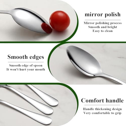 Dinner Spoons Set 12pcs, 18.7cm Soup Spoon Berglander Food Grade Stainless Steel Silverware Spoons, Metal Tablespoon for Restaurant, Mirror Polished, Dishwasher Safe — view 3
