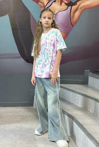 Arshiner Girls Shirts Size 10-12 Oversized Short Sleeve Summer Kids Tops Size 10-12 Casual Crewneck Soft Girls Tee Tops Tie Dye 11-12 Years