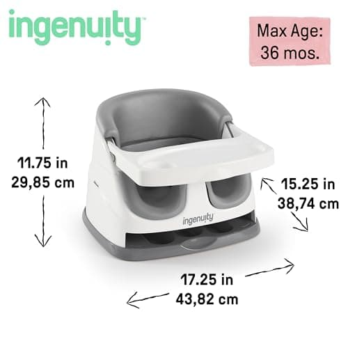 Ingenuity Baby Base 2-in-1 Booster Feeding and Floor Seat with Self-Storing Tray - Slate — view 5