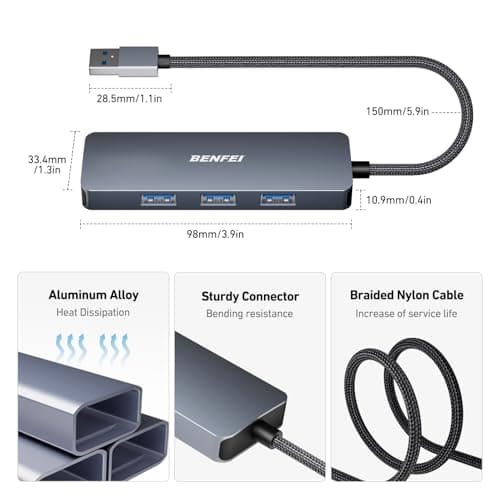 BENFEI USB 3.0 Hub, 4 Ports USB A Splitter Ultra-Slim USB Expander for Mouse, Keyboard, Flash Drive, U Disk, Printer Compatible with Laptop, Desktop PC, Xbox, PS5, and More — view 4