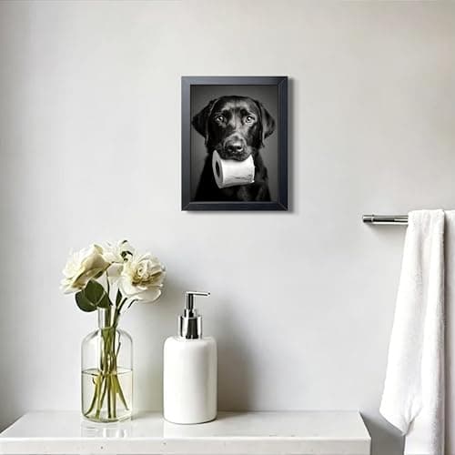 Black and White Bathroom Wall Art, Funny Labrador Dog Canvas Prints Poster, Cute Dog Chewing Toilet Paper Wall Decor, Modern Farmhouse Restroom Bathroom Home 8x10 Inch Framed — view 6