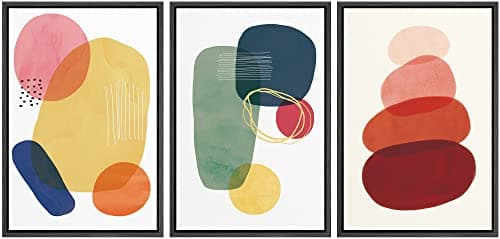wall26 Framed Canvas Wall Art Print Set Multicolor Transparent Circle Variety Abstract Shapes Illustrations Modern Art Bohemian Colorful Ultra for Living Room, Bedroom, Office - 24"x36"x3 Black