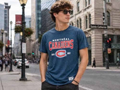 Calhoun NHL Men’s Heather Vintage Style T-Shirt — Screen Printed Logo Tee, Cotton Poly Blend (Montreal Canadiens, Large) — view 2