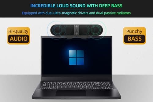 Computer Speakers for Desktop PC Monitor, USB Plug-in, Wired, Computer Soundbar for PC, Laptop Speakers with Adaptive-Channel-Switching, Loud Sound, Deep Bass, USB C Adapter, Easy to Clip on Monitor — view 3