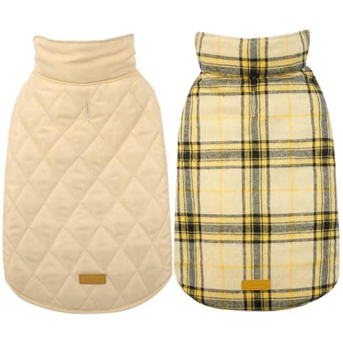 Kuoser Waterproof Dog Coat, Reversible Dog Jacket for Large Dogs, Adjustable Durable Doggie Winter Coat for Groowing Puppies Warm Puppy Cold Weather Apparel, Yellow S