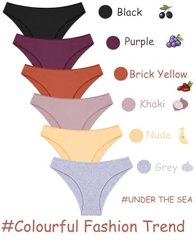 UNDER THE SEA 6 Pack Cotton Underwear for Women Low Rise Bikini High Cut Breathable Panties Underwear Womens Clothing Lingerie — view 2