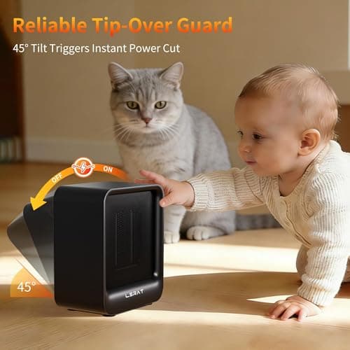 Lerat Mini Space Heater, 500W Quiet Electric Heaters for Indoor Use, Safe PTC Ceramic Desk Heater with Tip-Over & Overheat Protection, Small Portable Personal Fast Heating for Office Home — view 3