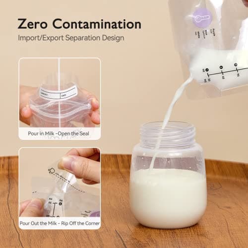 Momcozy Breastmilk Storing Bags, Temp-Sensing Discoloration Milk Storing Bags for Breastfeeding, Disposable Milk Storage Bag with 6 Ounce Self Standing, No-Leak Milk Freezer Storage Pouches, 50pcs — view 4